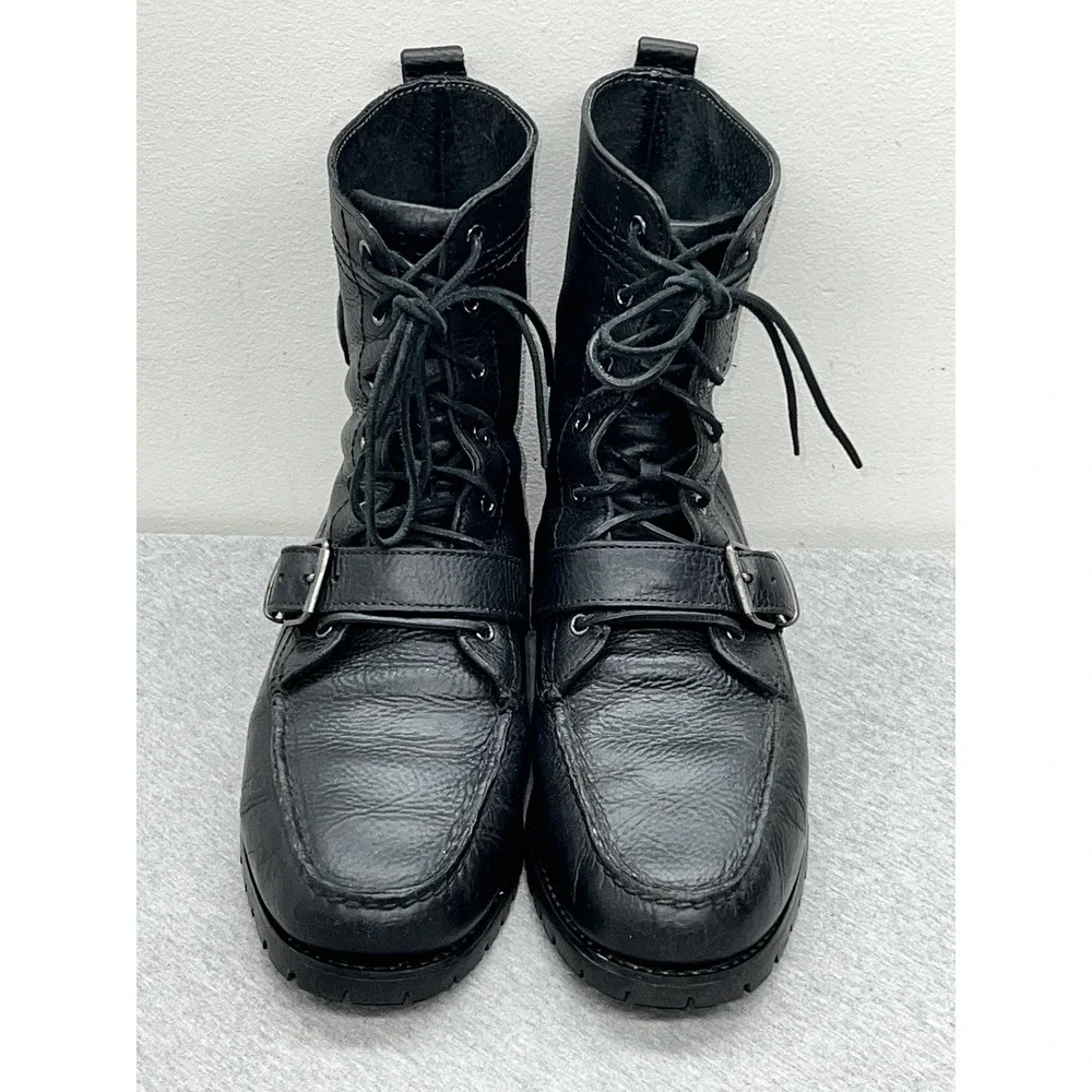Polo Ralph Lauren Ranger Boots Mens Size 11D Black Leather Buckle Combat Work‎